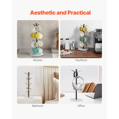 MUG-XM003 - 8-Hook Mug Tree with Marble Base for Space Saving