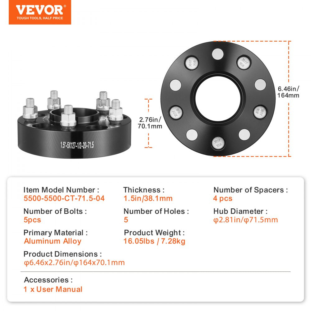 5500-5500-CT-71.5-04 - 1.5-Inch VEVOR Wheel Spacers for Enhanced Stability