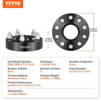 5500-5500-CT-71.5-04 - 1.5-Inch VEVOR Wheel Spacers for Enhanced Stability