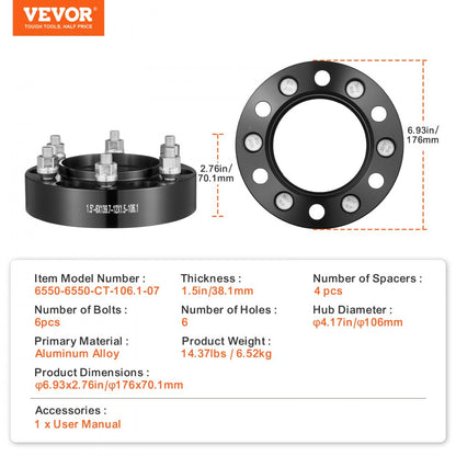 6550-6550-CT-106-07 - 1.5" VEVOR Wheel Spacers for Toyota & Lexus Models