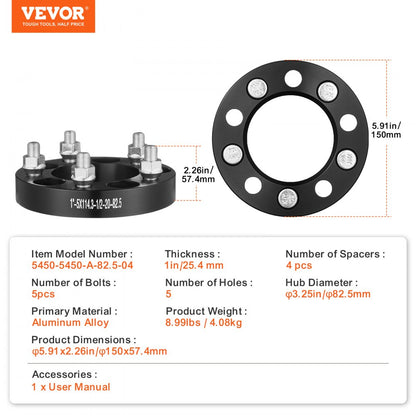 5450-5450-A-82.5-04 - 1" VEVOR Wheel Spacers for Improved Stability and Grip