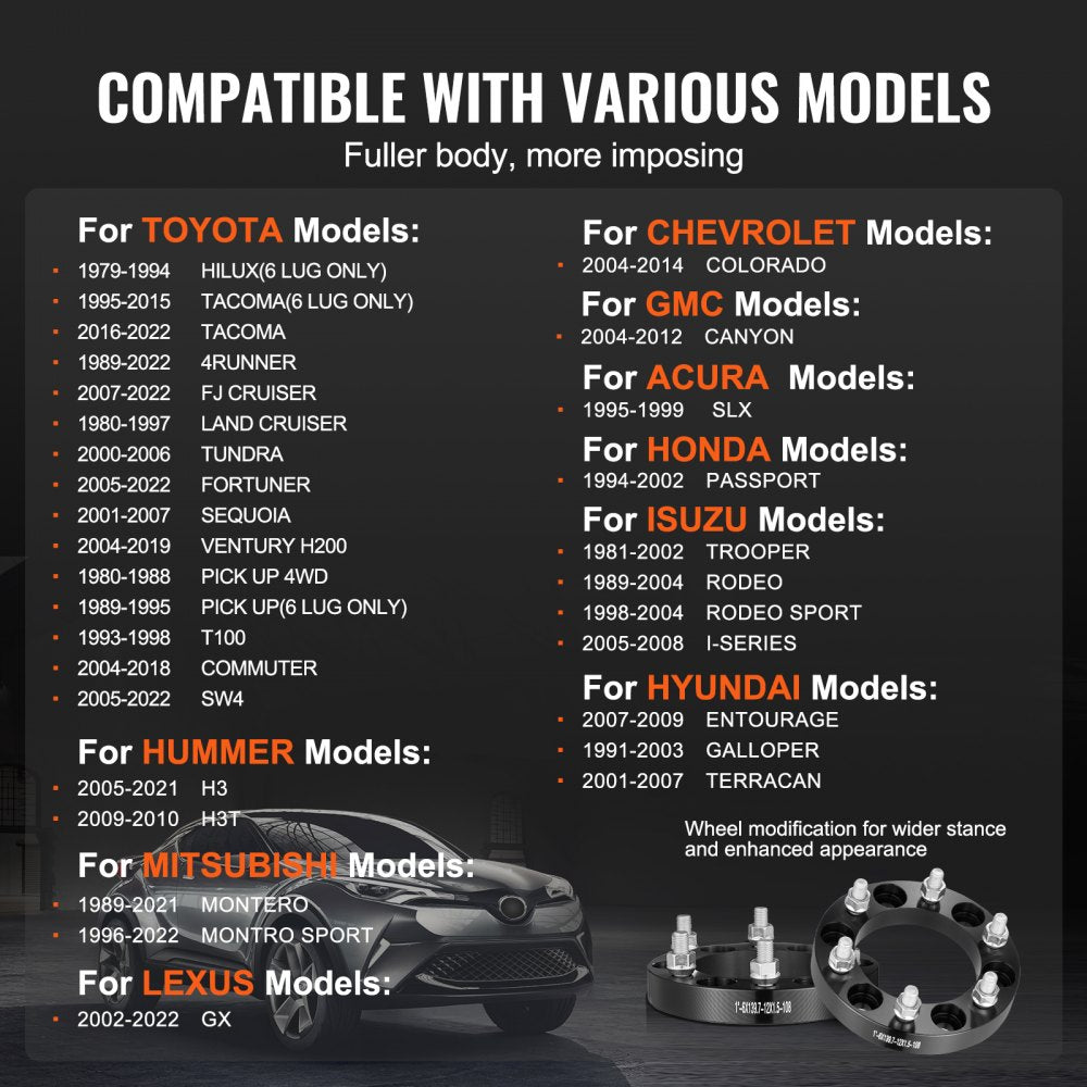 VEVOR 6550-6550-A-108-07 1-Inch Wheel Spacers for Enhanced Vehicle Stability