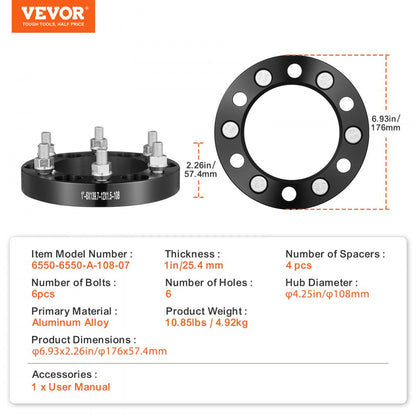 VEVOR 6550-6550-A-108-07 1-Inch Wheel Spacers for Enhanced Vehicle Stability