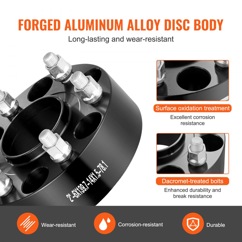 6550-6550-ET-78.1-09 - 2-Inch Black Wheel Spacers for Enhanced Stability & Grip