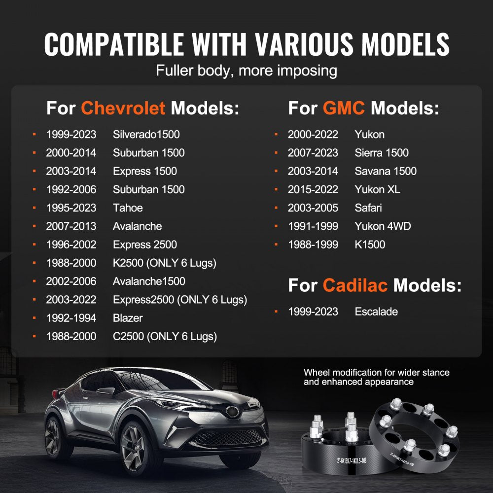 6550-6550-E-108-09 - VEVOR 2" 6-Lug Black Wheel Spacers for Stability