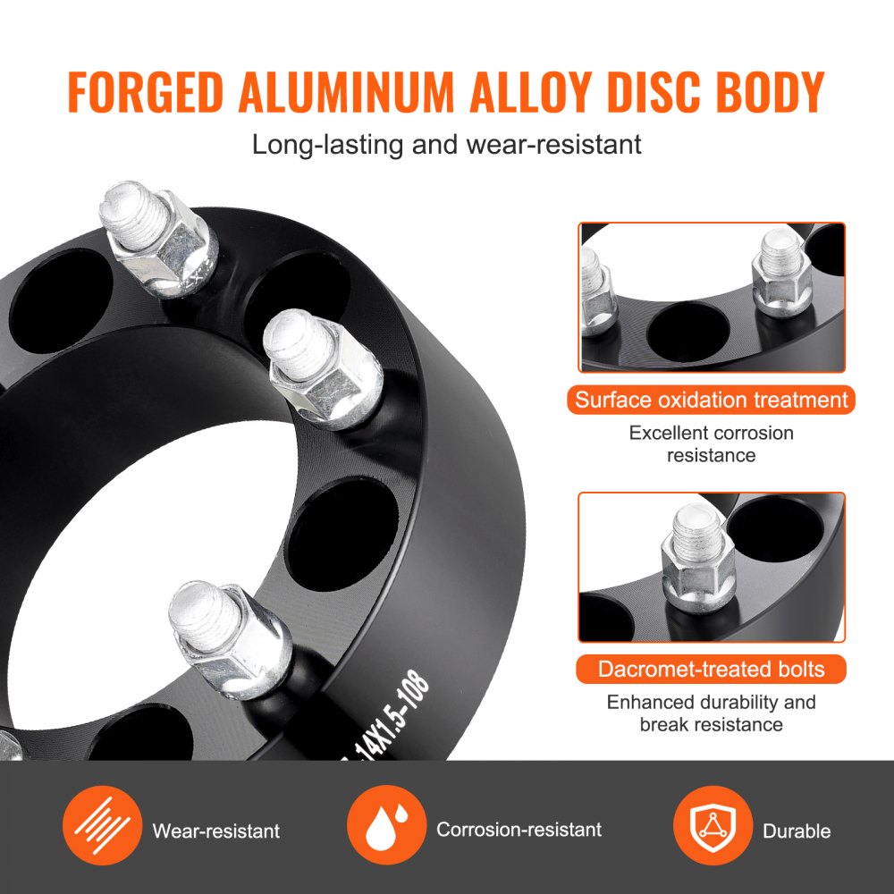 6550-6550-E-108-09 - VEVOR 2" 6-Lug Black Wheel Spacers for Stability