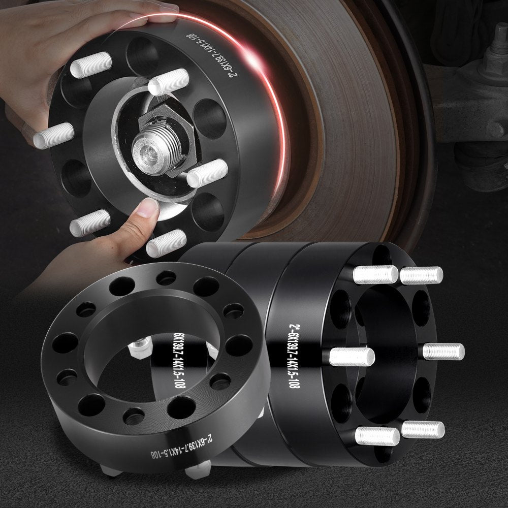 6550-6550-E-108-09 - VEVOR 2" 6-Lug Black Wheel Spacers for Stability