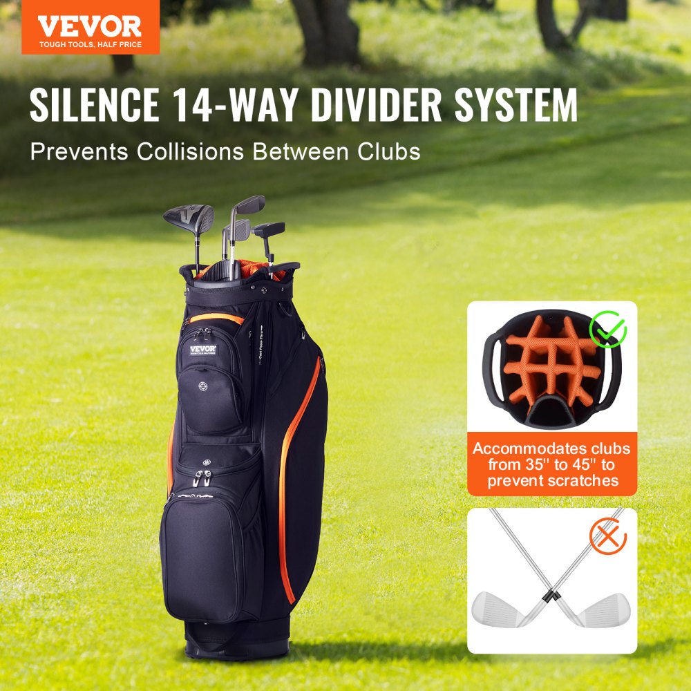 LS-95217 - 14-Way Golf Cart Bag with 13 Pockets and Waterproof Design