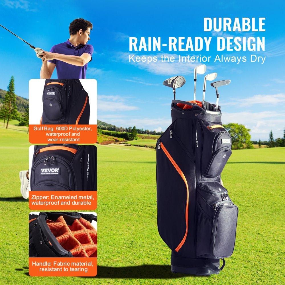 LS-95217 - 14-Way Golf Cart Bag with 13 Pockets and Waterproof Design