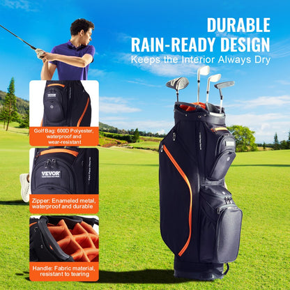 LS-95217 - 14-Way Golf Cart Bag with 13 Pockets and Waterproof Design