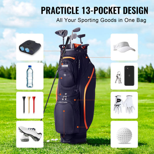 LS-95217 - 14-Way Golf Cart Bag with 13 Pockets and Waterproof Design