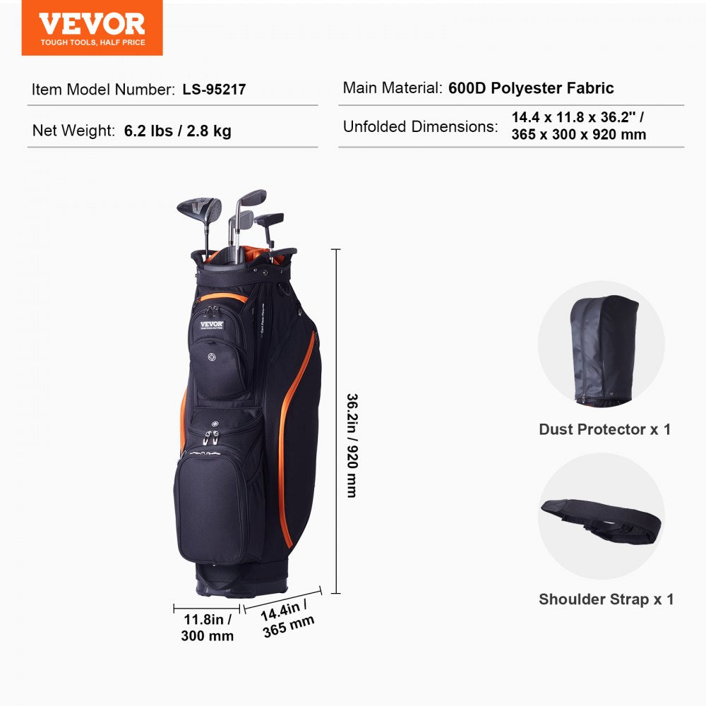 LS-95217 - 14-Way Golf Cart Bag with 13 Pockets and Waterproof Design