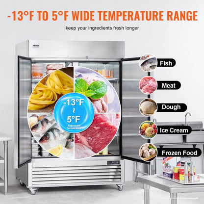 MF-49 - 44.21 Cu.ft Stainless Steel 2-Door Commercial Freezer with Digital Control