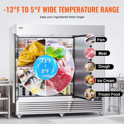 MF-83 - 60.42 Cu.ft 3-Door Stainless Steel Commercial Freezer with Digital Control