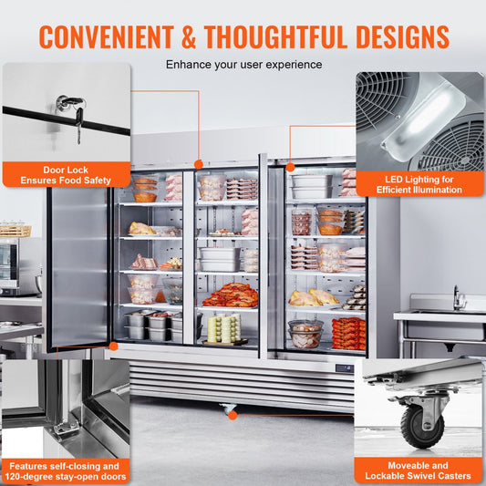 MF-83 - 60.42 Cu.ft 3-Door Stainless Steel Commercial Freezer with Digital Control