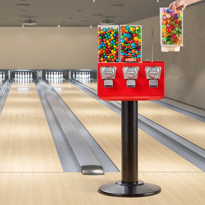 ak19-08 - Vintage Red Gumball Machine with Adjustable Compartments and Stand