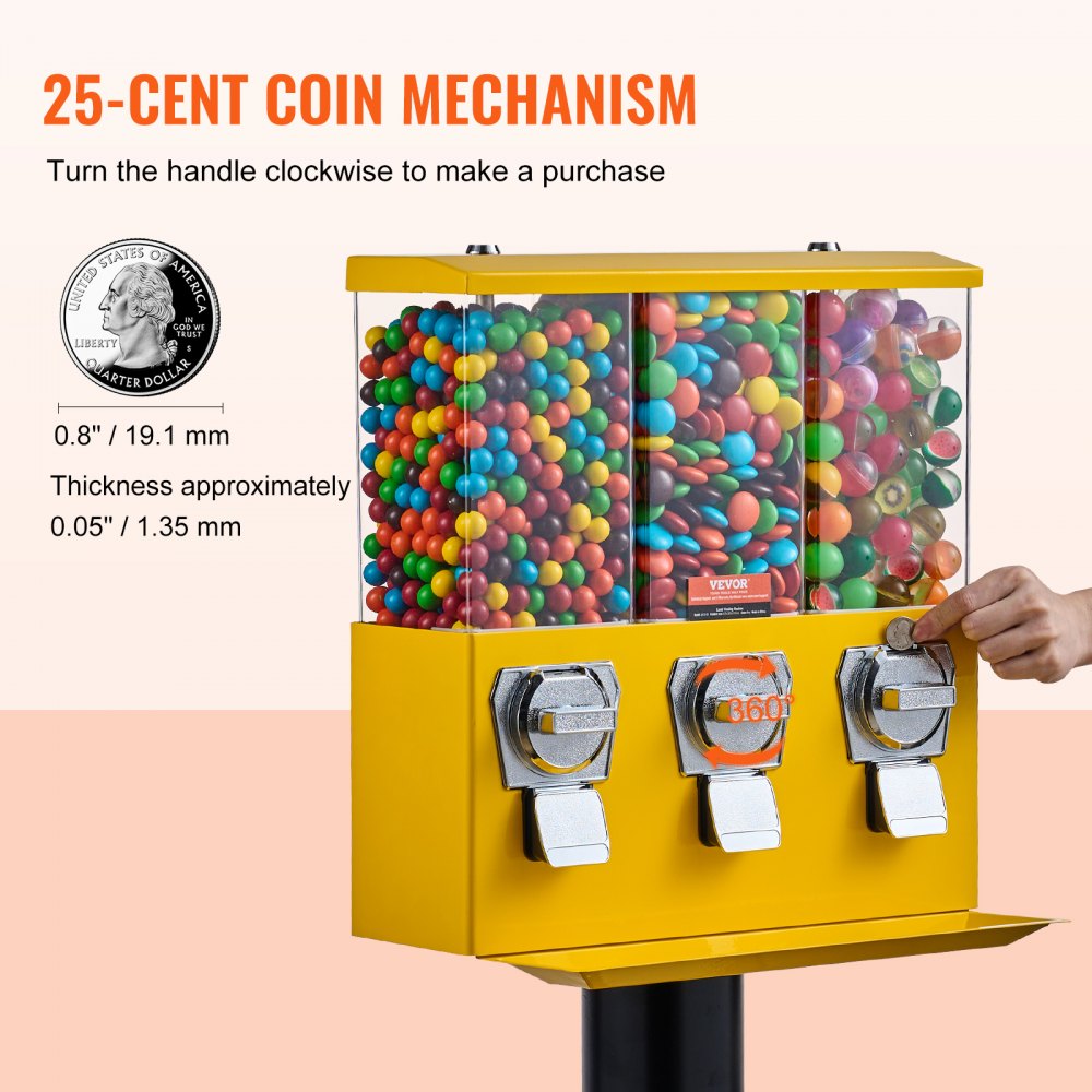 ak19-08 - Retro Yellow Gumball Machine Candy Dispenser for Home & Office