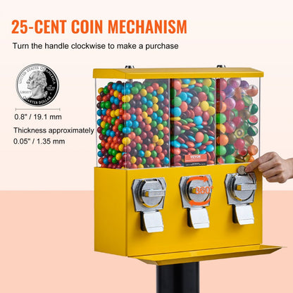 ak19-08 - Retro Yellow Gumball Machine Candy Dispenser for Home & Office
