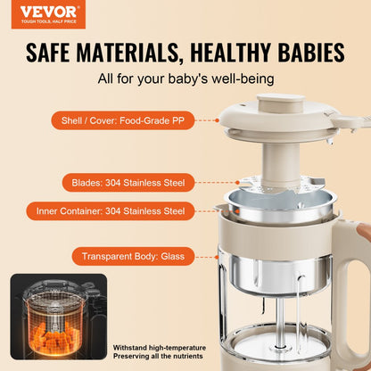 BL805 - 500W Stainless Steel Baby Food Maker with 300ml Glass Bowl