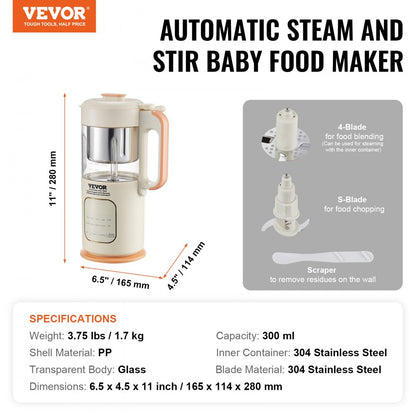 BL805 - 500W Stainless Steel Baby Food Maker with 300ml Glass Bowl
