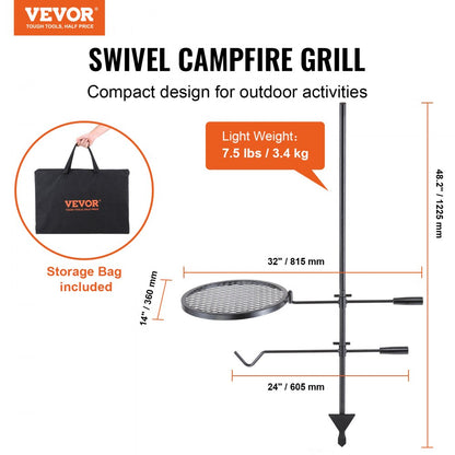 JY-XZKJ-04 - Portable 360° Swivel Campfire Grill, 13 lbs Capacity, Steel