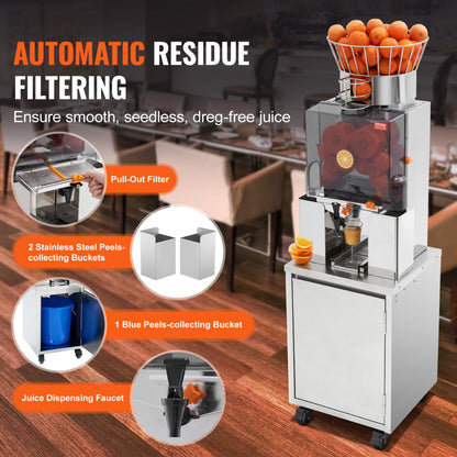 NS-2000E-4P - 120W VEVOR Orange Juicer with Automatic Peeling & Filtering
