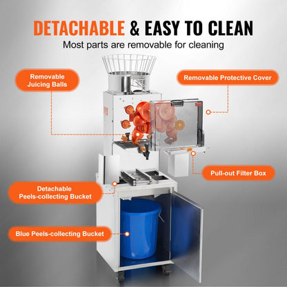 NS-2000E-4P - 120W VEVOR Orange Juicer with Automatic Peeling & Filtering