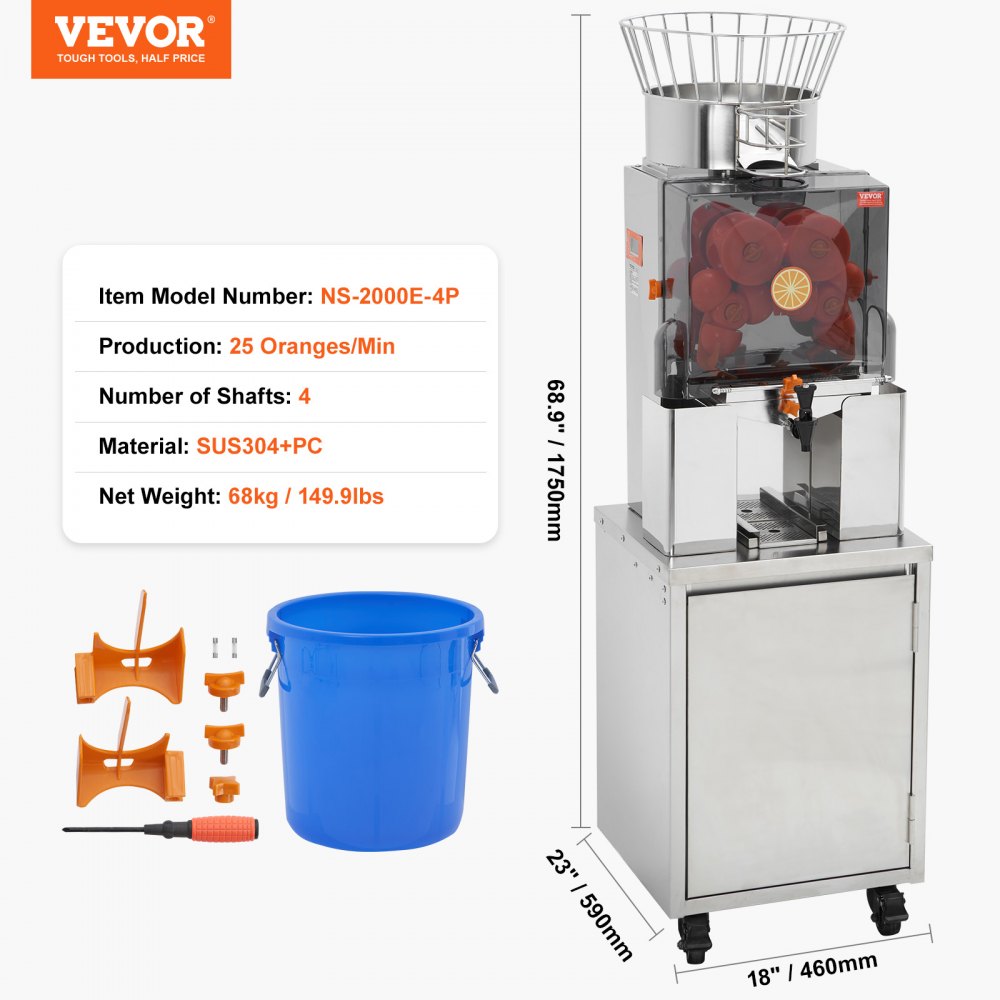 NS-2000E-4P - 120W VEVOR Orange Juicer with Automatic Peeling & Filtering