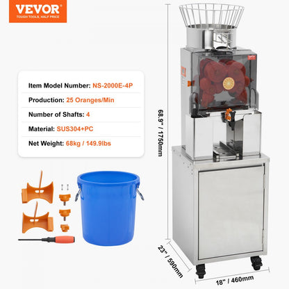 NS-2000E-4P - 120W VEVOR Orange Juicer with Automatic Peeling & Filtering