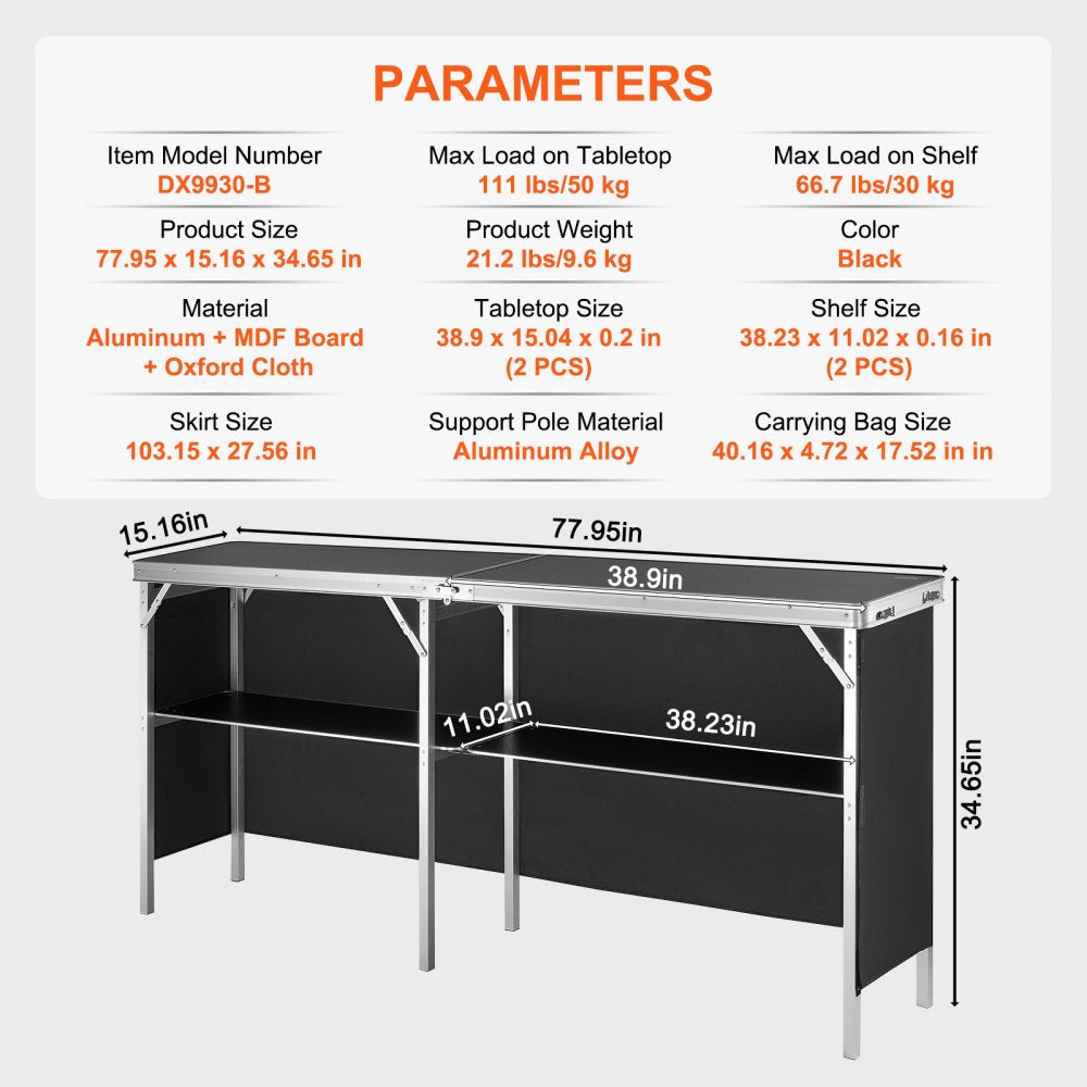 DX9930-B - 77.95" Portable Bar Table for Events and Parties