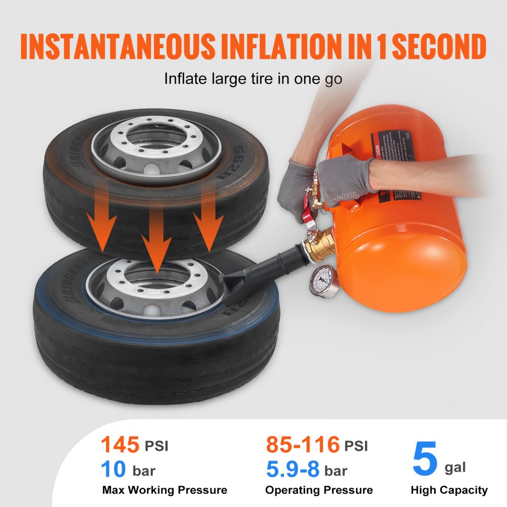 XJC-019 - 19L VEVOR Tire Bead Seater with 145 PSI Pressure Gauge