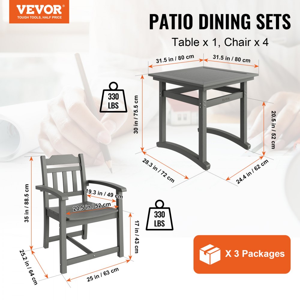 WS-SS-001 - Weather-Resistant 5-Piece Light Gray Patio Dining Set