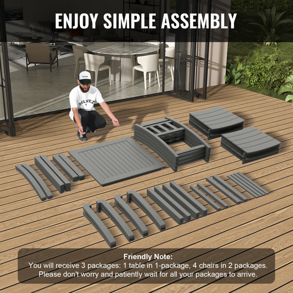 WS-SS-001 - Weather-Resistant 5-Piece Light Gray Patio Dining Set