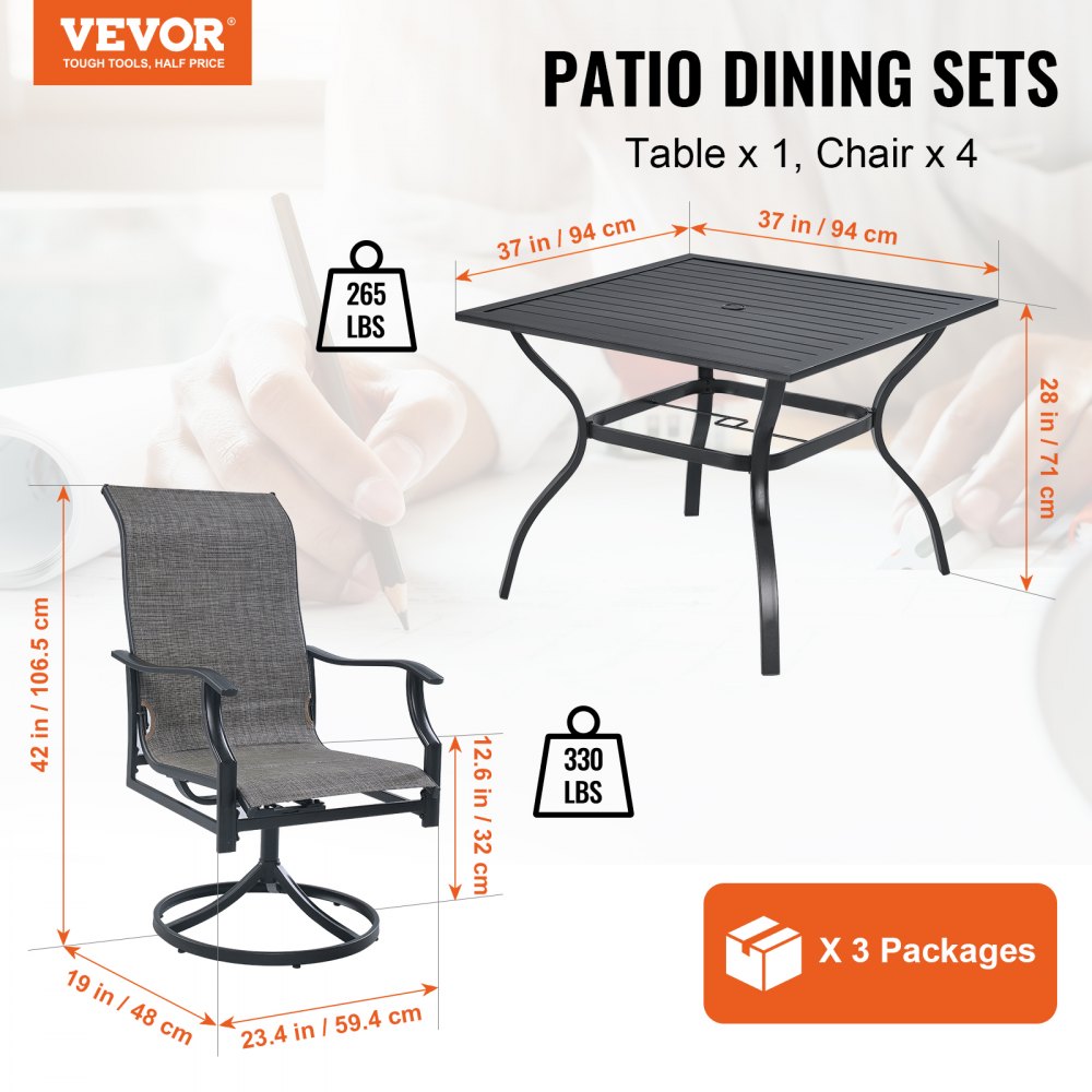 FCS3319, FTS005D - Durable 5-Piece Outdoor Dining Set with Swivel Chairs
