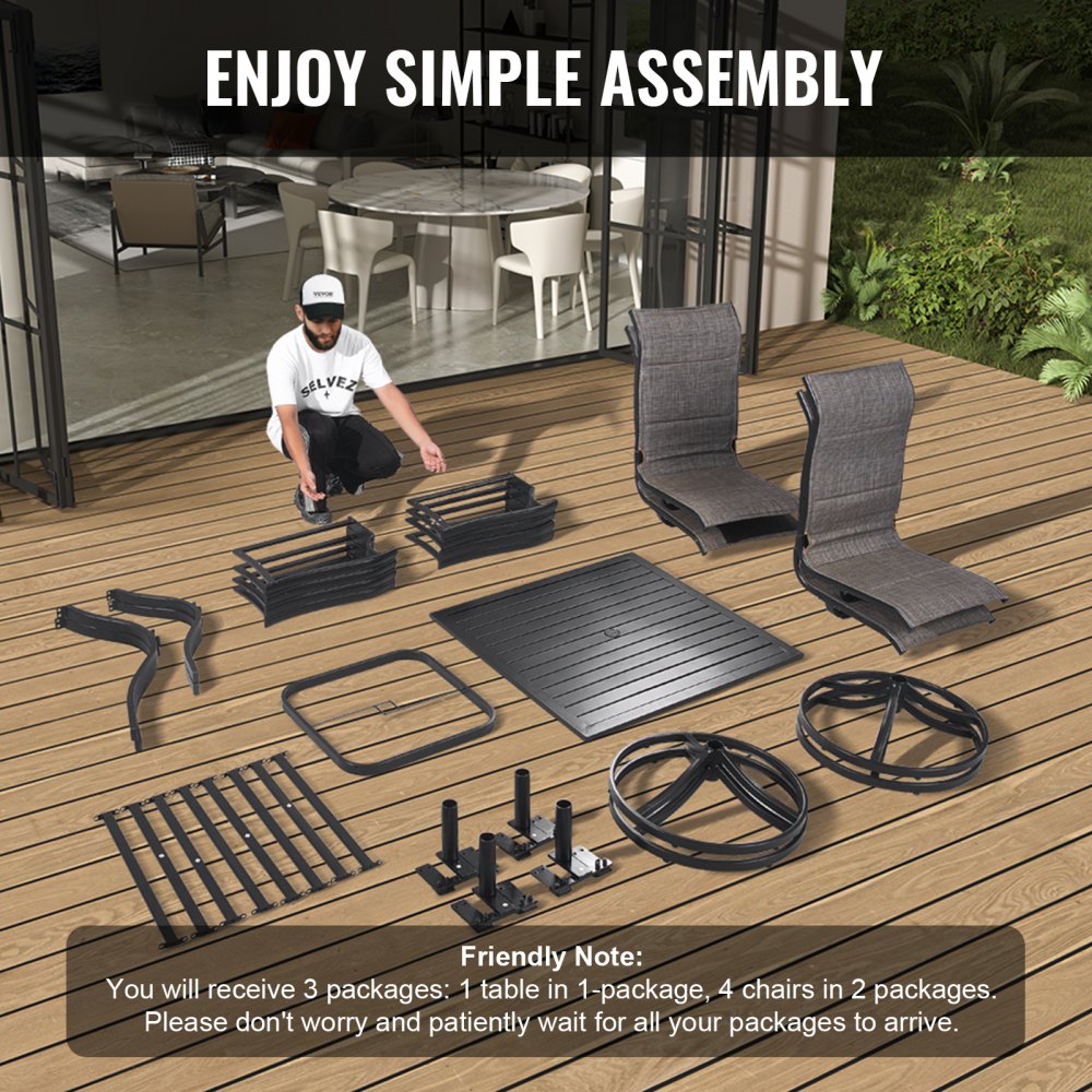 FCS3319, FTS005D - Durable 5-Piece Outdoor Dining Set with Swivel Chairs