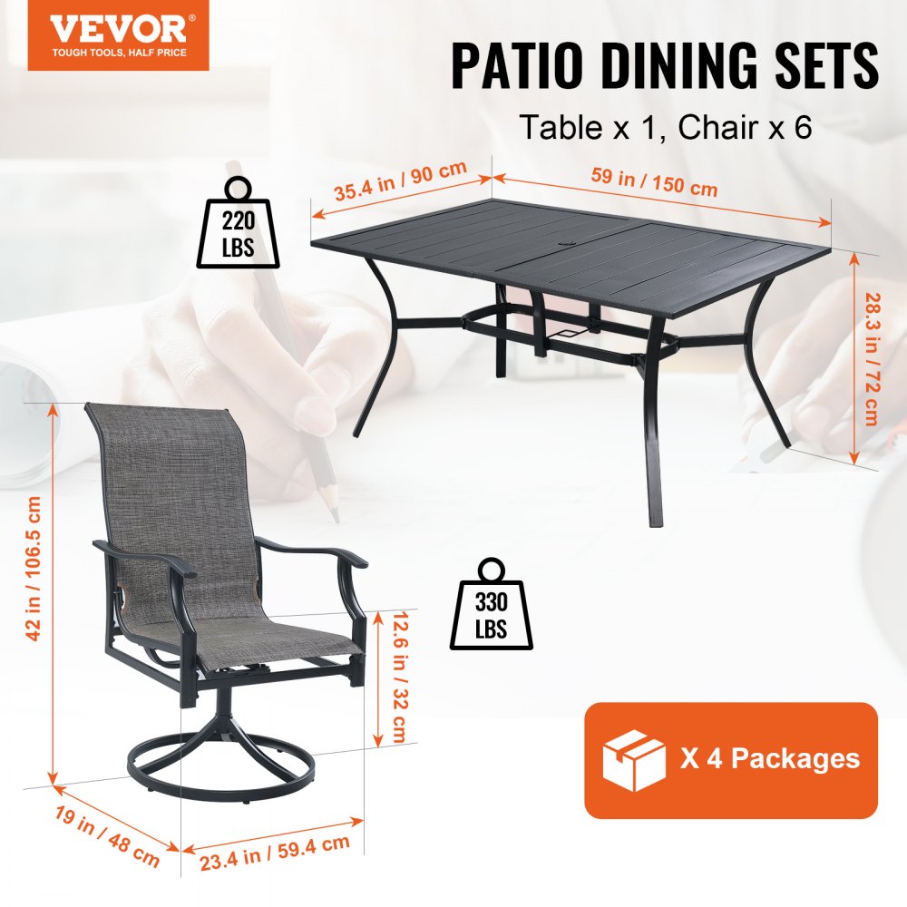 FTS556 - Modern 7-Piece Black Patio Dining Set with Durable Design