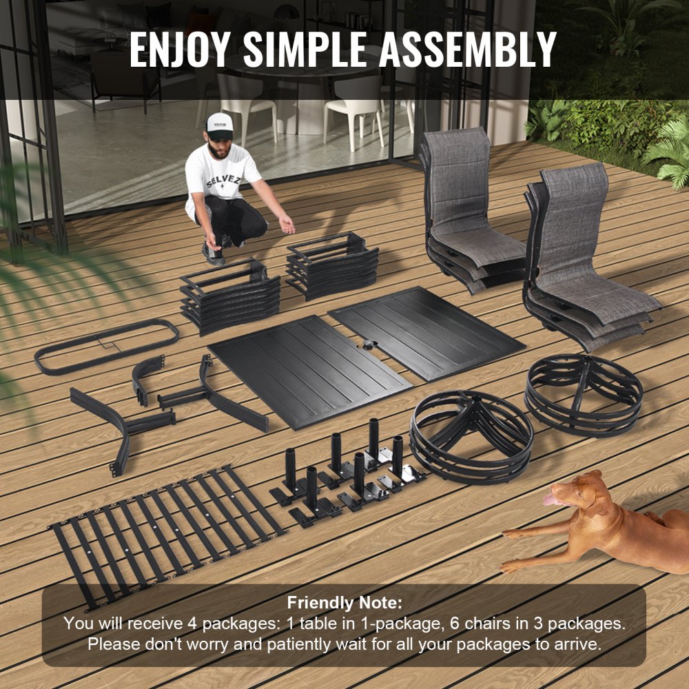 FTS556 - Modern 7-Piece Black Patio Dining Set with Durable Design