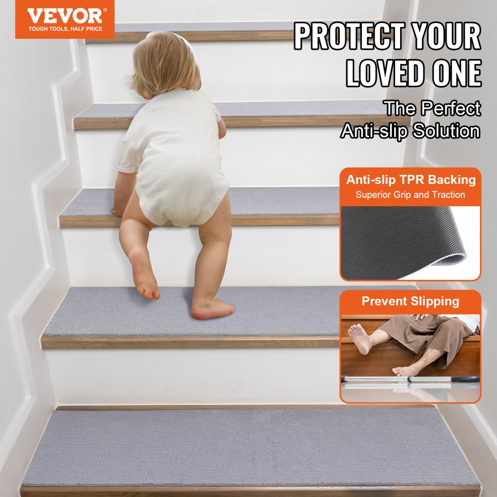 FR002-GY - 8" x 30" VEVOR Non-Slip Carpet Stair Treads for Safety
