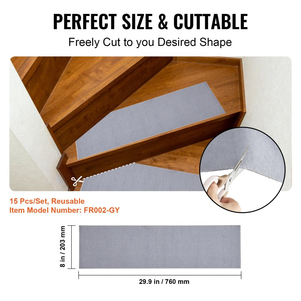 FR002-GY - 8" x 30" VEVOR Non-Slip Carpet Stair Treads for Safety