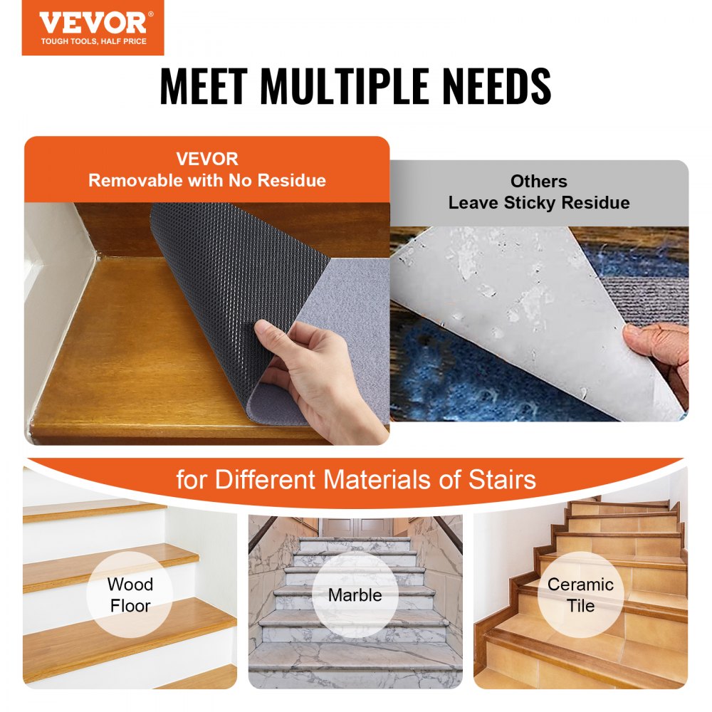 FR002-GY - 8" x 30" VEVOR Non-Slip Carpet Stair Treads for Safety