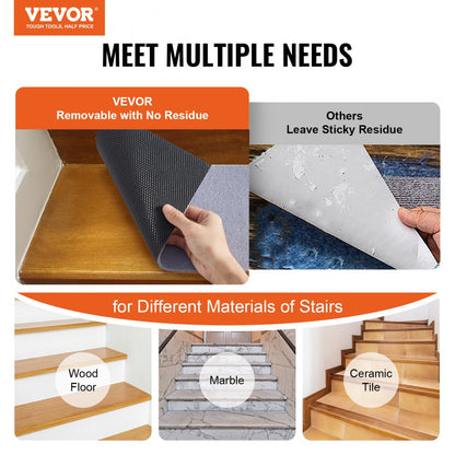 FR002-GY - 8" x 30" VEVOR Non-Slip Carpet Stair Treads for Safety