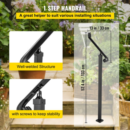 010953049893 - Wrought Iron Handrail for 1 Step, 52.4" Extension, Rust-Proof