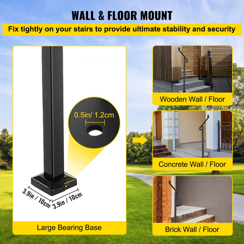 010953049893 - Wrought Iron Handrail for 1 Step, 52.4" Extension, Rust-Proof