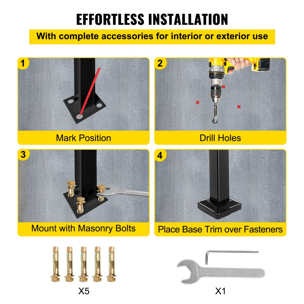 010953049893 - Wrought Iron Handrail for 1 Step, 52.4" Extension, Rust-Proof