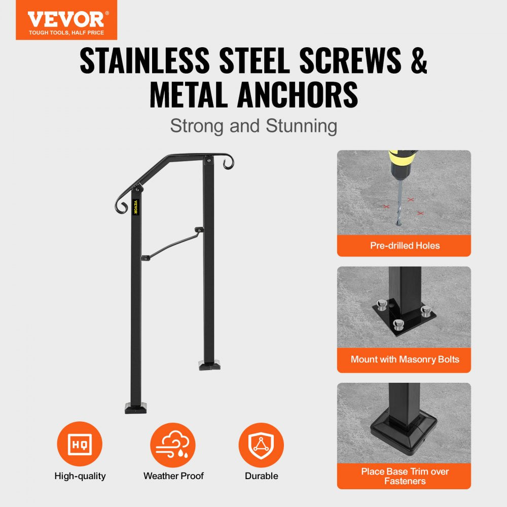 Arch#1 - Adjustable Wrought Iron Outdoor Handrail for 1-2 Steps