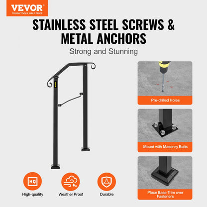 Arch#1 - Adjustable Wrought Iron Outdoor Handrail for 1-2 Steps
