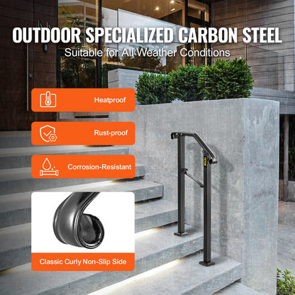 Arch#1 - Adjustable Wrought Iron Outdoor Handrail for 1-2 Steps