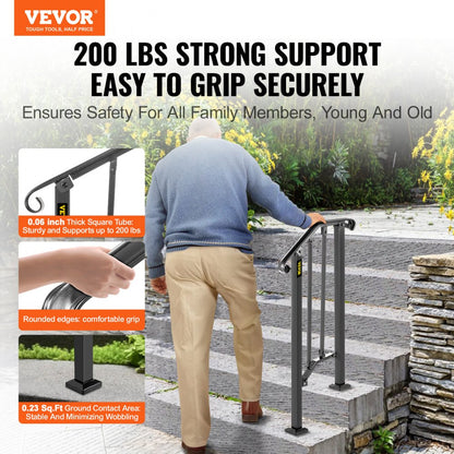 Picket#1 - Adjustable Wrought Iron Outdoor Stair Handrail for 1-2 Steps