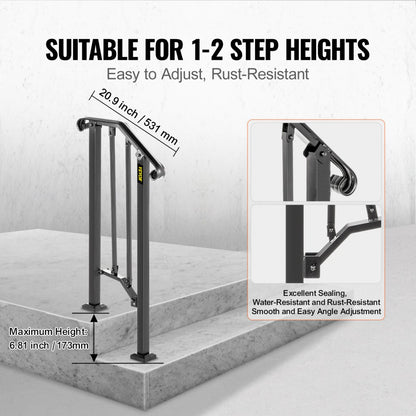 Picket#1 - Adjustable Wrought Iron Outdoor Stair Handrail for 1-2 Steps