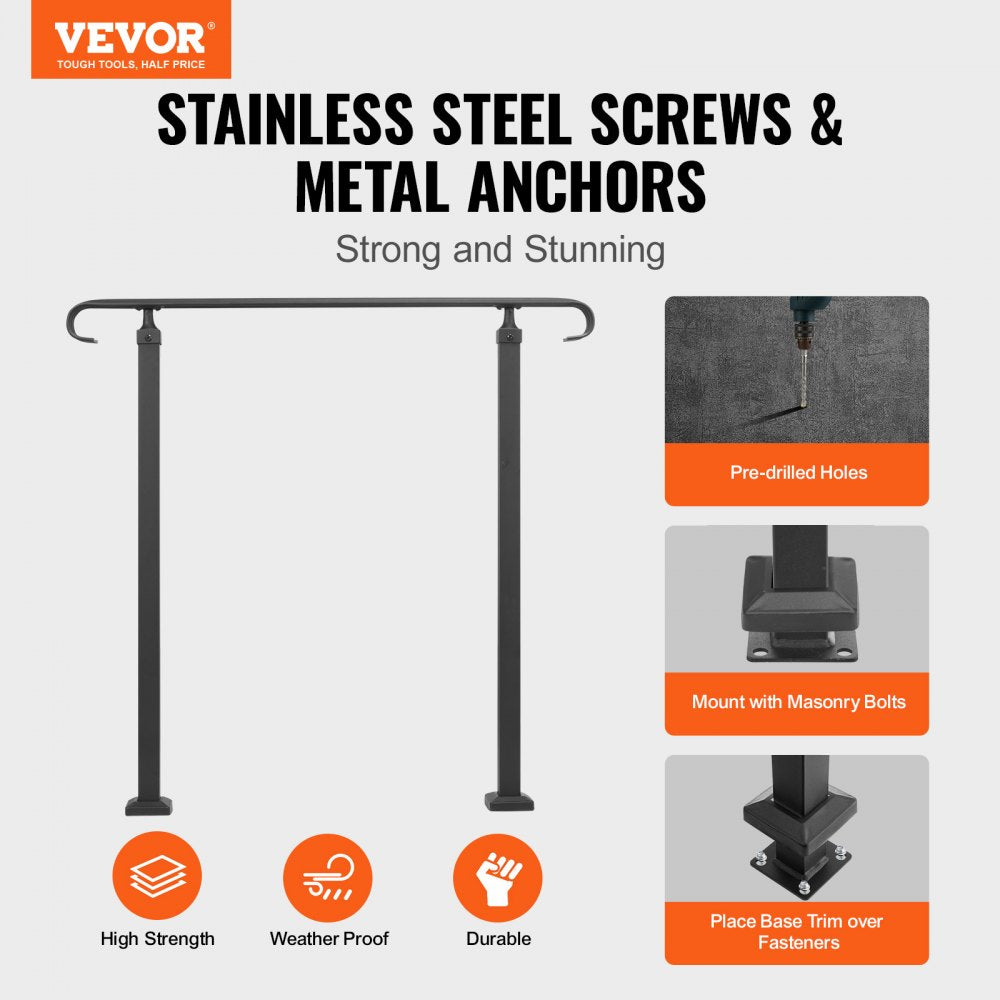 LTFS-1MLZ - Wrought Iron Handrails, Adjustable 17.7" for Outdoor Steps